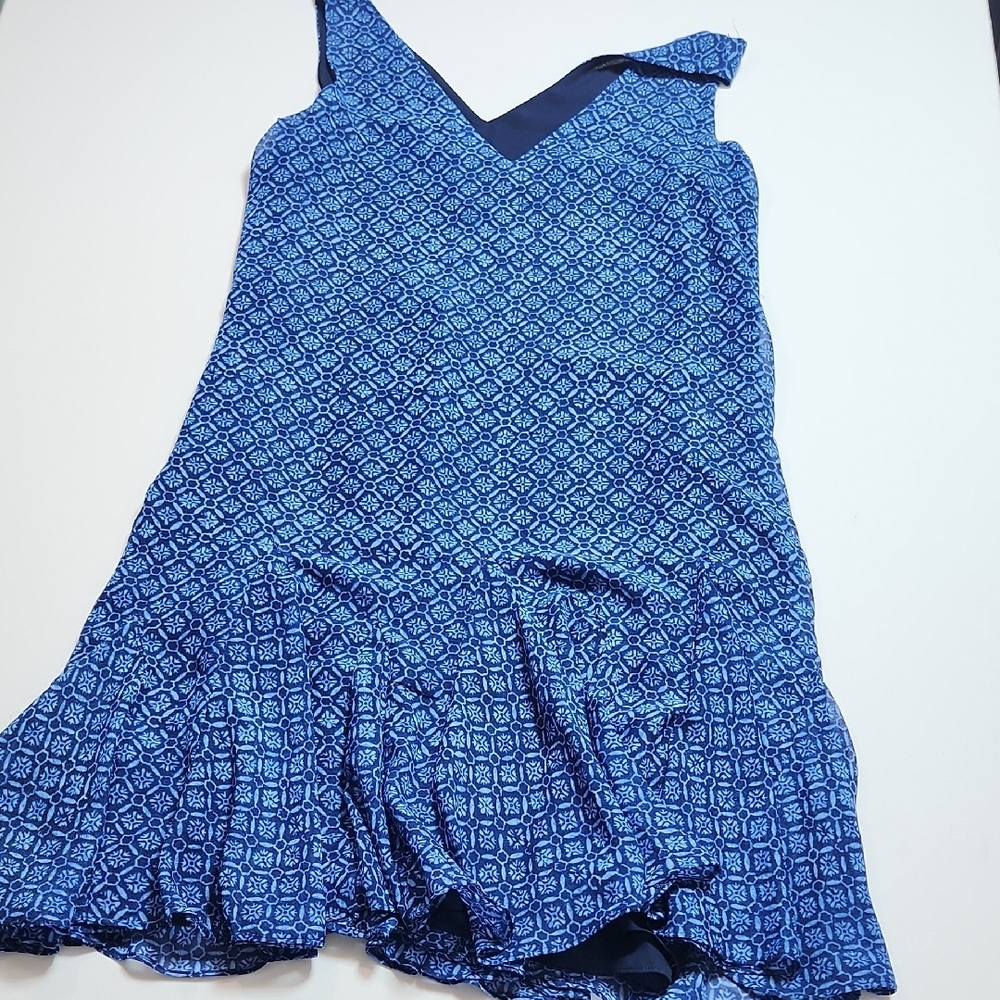 Lauren Ralph Lauren Blue Geometric Pleated Hem Dress Women’s Size 10 Sleeveless - Picture 6 of 8